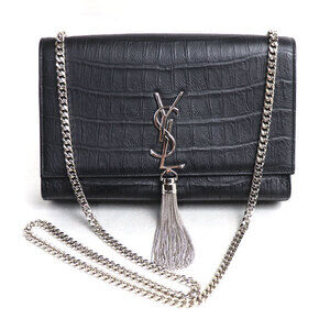SAINT LAURENT PARIS Kate Tassel Shoulder Bag Black Embossed Leather